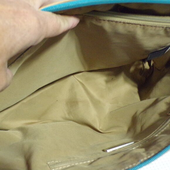 Gianibernini Teal & Beige Handbag Leather with Silver Accents - Picture 6 of 9